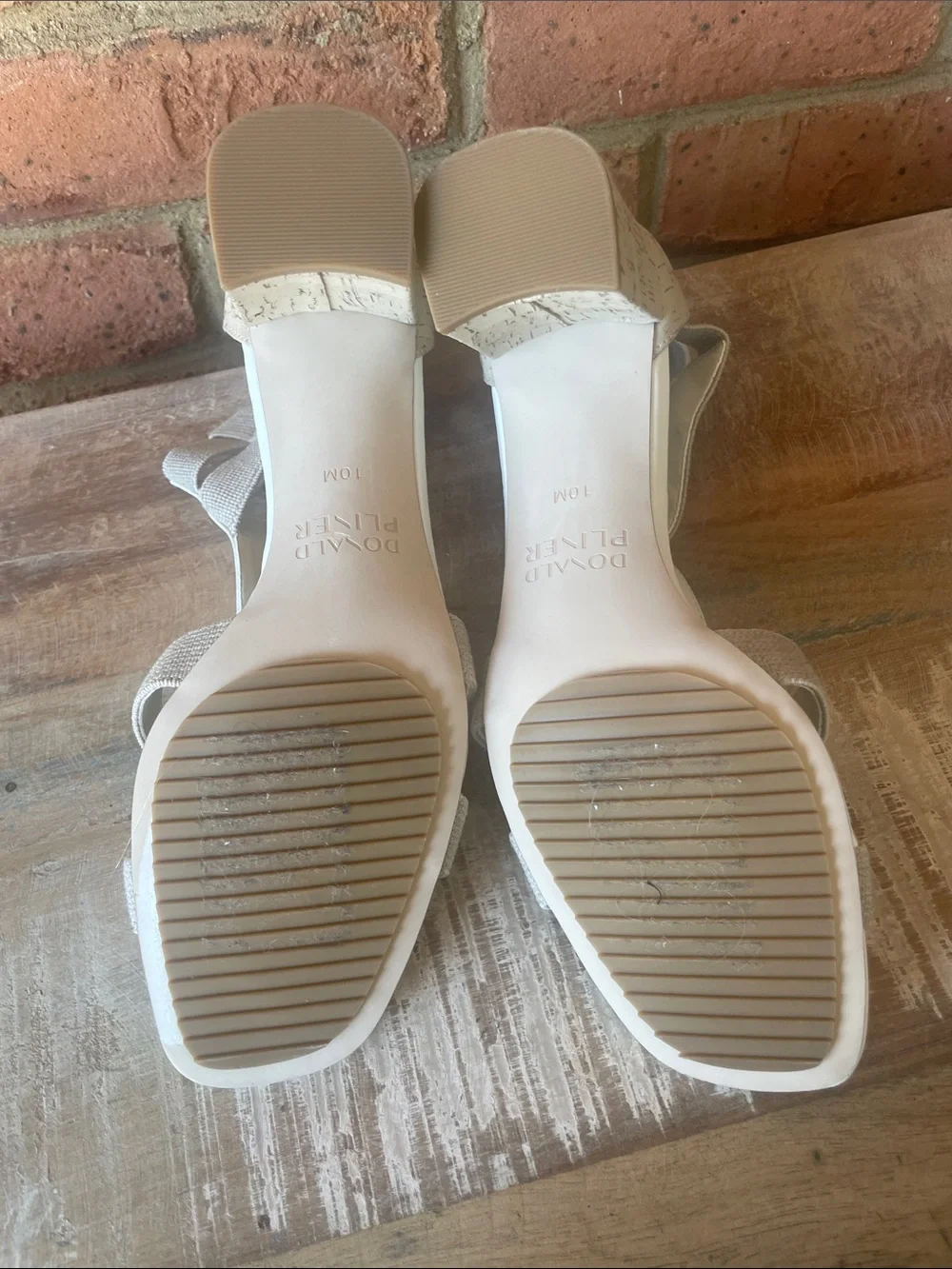 Donald J. Pliner White and Beige Strappy Block Heel Sandals